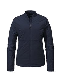 Marineblaue isolierte Jacke mit Stehkragen und durchgehendem Reißverschluss. Verfügt über ein Rautensteppdesign und elastische Bündchen. Leichtes und strukturiertes Material.