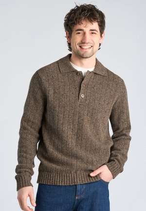 Lindbergh, LINDBERGH RIB POLO - Poloshirt - dk brown mel