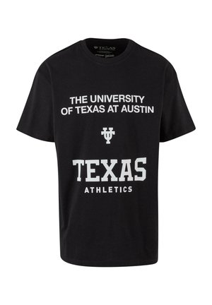 Crna pamučna majica sa bijelim ispisanim tekstom: "UNIVERZITET U TEXASU U AUSTINU" i "TEXAS ATLETIKA", s logom univerziteta.