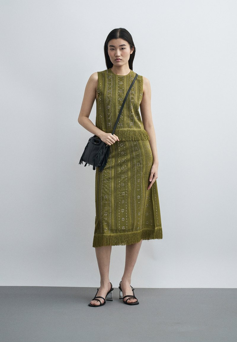 strapless open back dress Olive Green Bridesmaid Dress - Amelia Satin Maxi main image 0