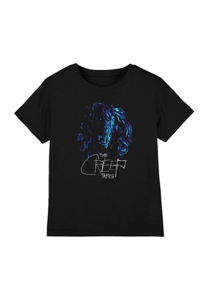 Black T-shirt with a glowing blue snarling wolf face and the text "The Creep Tapes" in distorted white letters.