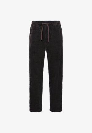 Sorte corduroy joggingbukser med almindelig pasform, der har en elastisk talje, justerbar snøre og en lodret ribbet tekstur.
