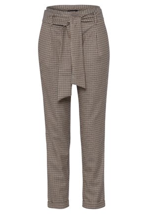 Geruite broek in bruin en beige, met een ceintuur in de taille en een op maat gemaakte, taps toelopende pasvorm. Gemaakt van zachte, textuurstof.