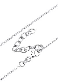 Chaîne en métal argenté avec un mélange de maillons ronds et ovales. Équipée d'un fermoir en homard et d'une finition texturée, mettant en valeur des accents polis.