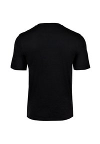 Camiseta negra de manga corta con cuello redondo. Confeccionada en una tela suave, presenta un corte clásico y un diseño simple, sin adornos.