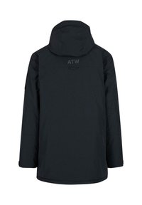 Černá voděodolná bunda s kapucí,štíhlého střihu, dlouhými rukávy a unikátním vyšívaným detailem "ATW" na horní části zad.