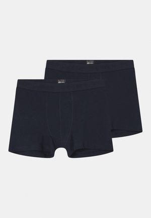 Marineblaue Baumwoll-Boxershorts mit einem elastischen Bund, die ein dezentes Markenlogo und ein enganliegendes Design für zusätzlichen Komfort aufweisen.