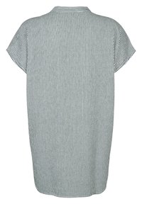 Striped shirt in black and white, featuring a collar and short sleeves. Loose fit, with a straight cut and soft texture.