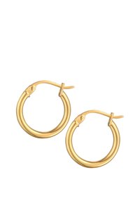Orecchini a cerchio in oro con un design a doppio strato e una finitura lucida. Gli orecchini dispongono di una chiusura a cerniera per una vestibilità sicura.