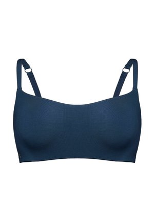Granatowy biustonosz bralette wykonany z miękkiej tkaniny, z regulowanymi ramiączkami, bezszwowym designem i subtelnym przeszyciem. Lekki i elastyczny fason.