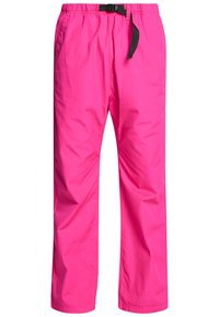 Klänningar i ljusrosa med elastisk midja och svart justerbart spännbälte, lös passform, enfaldig design.