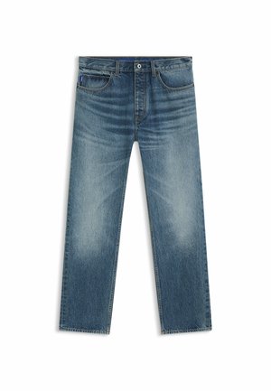 Light blue denim jeans with a loose fit, five pockets, and a straight leg design. Fading details on the thighs and contrasts stitching.