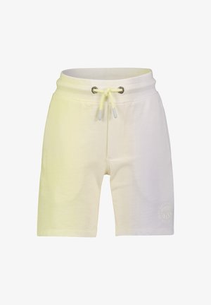 Jasnożółte spodenki o miękkiej fakturze, z elastycznym pasem i sznurkiem do regulacji. Na prawej dolnej stronie znajduje się logo.