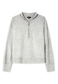 Grijze sweatshirt met een kwart-rits halslijn, gemaakt van zacht textiel. Heeft een ontspannen pasvorm en ribbenboorden voor extra comfort.