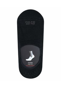 Schwarze, unsichtbare, hochgeschnittene Socken aus glattem Stoff mit einem Anti-Rutsch-System. Sie verfügen über eine abgerundete Zehenpartie und ein nahtloses Design für hohen Komfort.