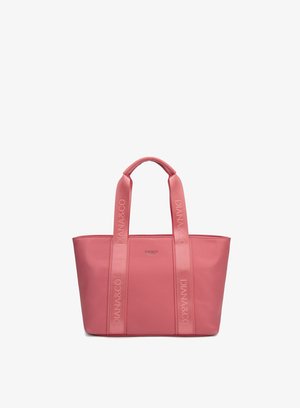 Sac fourre-tout en cuir rose avec deux larges poignées embossées du texte "DIANA&CO", texture granuleuse, et un petit logo centré à l'avant.