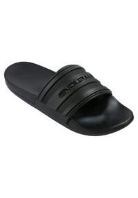 Svart sandaler med två texturerade remmar, med logotypdetalj på övre remmen. Mjukt material och formad design för komfort.