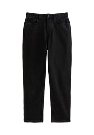 Schwarze Jeans aus Denim mit einem geraden Bein-Design. Verfügt über fünf Taschen, einen Knopfverschluss und dezente Nähte. Klassischer Schnitt.