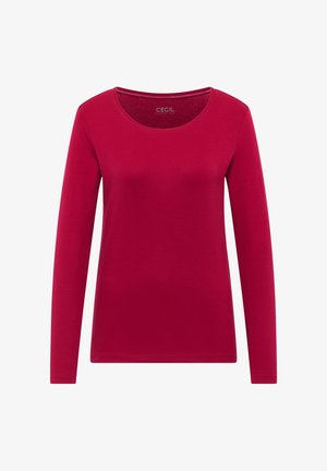 Rood shirt met lange mouwen, gemaakt van glad, lichtgewicht katoen, met een ronde halslijn en een eenvoudig ontwerp. Geen patronen of versieringen aanwezig.