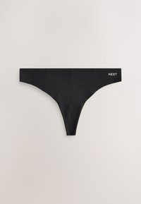 Black thong underwear with a smooth texture, soft fabric, and a minimalist design. Features a waistband with "NEXT" logo in white.