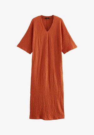 V NECK TEXTURED - Maxi šaty - rust orange