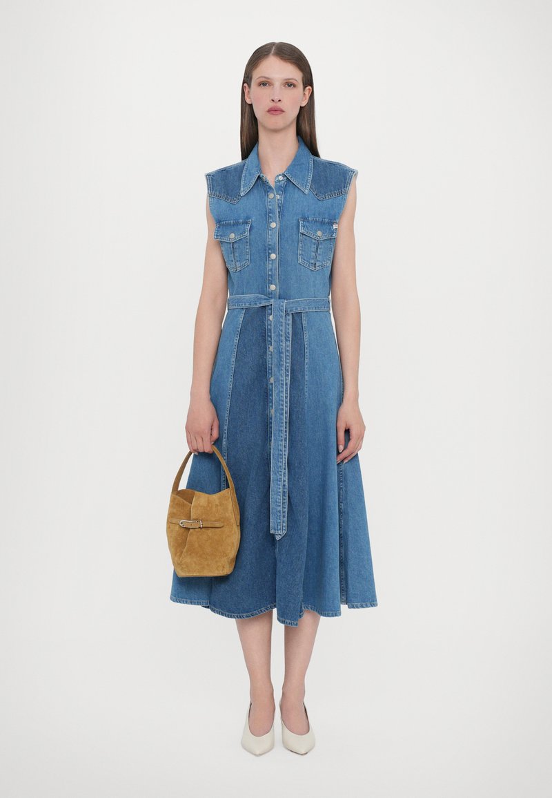 ag jeans denim dress MARTIGUES PATCHED SLEEVELESS - Shirt dress - blue its the perfect transitional Color:Malibu Pink Bouquet Luisa dress Sequin & Embellished High Low Occasion Dresses,
