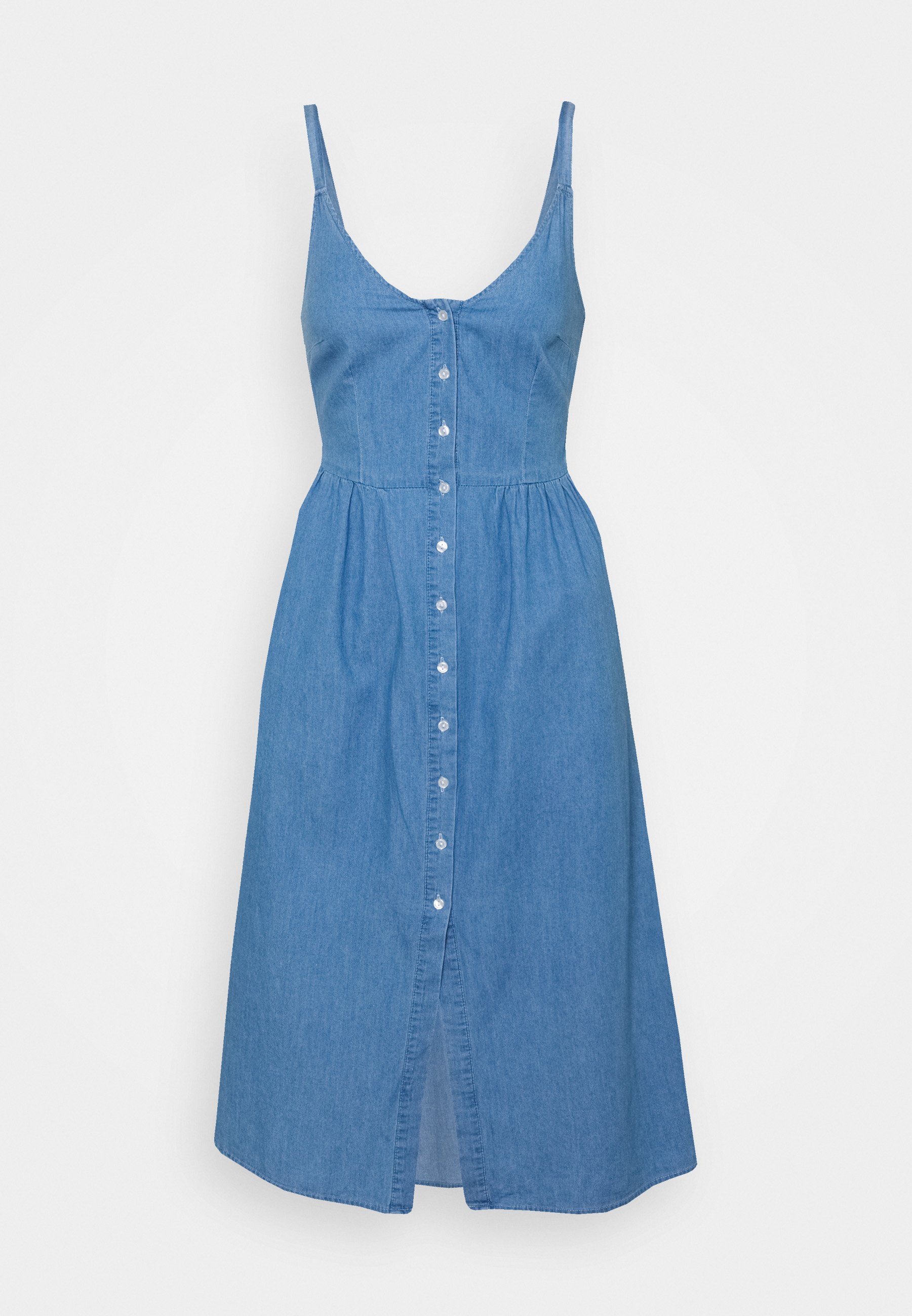 Vila Petite Vifanzi Midi Strap Dress Jeanskleid Light Blue Denim Hellblau Zalando De 
