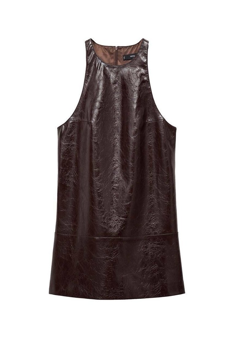 zara faux leather dress brown Marry Faux Leather Sleeveless Round Neck Mini Dress – Staton House main image 0