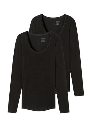 Zwarte lange mouwen T-shirts met een scoop halslijn, gemaakt van een zachte katoenmix en met een gebogen zoom, verkocht als een set van twee.