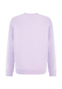 Sudadera color lila con cuello redondo, mangas largas y puños acanalados. Tejido suave con un diseño liso y minimalista.