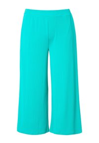 Pantaloni larghi turchesi realizzati in tessuto leggero, con una texture liscia e una semplice vita elastica per il comfort.