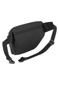 Borsa vita nera realizzata in tessuto durevole, con zip superiore, cinturino in nylon regolabile e un design elegante e compatto.
