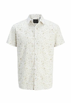 Κοντομάνικο πουκάμισο σε ανοιχτό κρέμα με λουλουδάτο σχέδιο σε γήινες αποχρώσεις. Περιέχει κλασικό γιακά και κουμπώματα μπροστά.