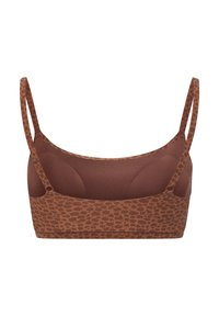 Καφέ σουτιέν από λείο υλικό με σχέδιο λεοπάρδαλης. Σχεδιασμένο με λεπτές τιράντες και καμπυλωτή μορφή για την παροχή στήριξης.