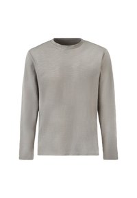 Langärmliges, hellgraues Hemd mit strukturierter Oberfläche und rundem Ausschnitt. Verfügt über einen weichen Stoff und eine lockere Passform.