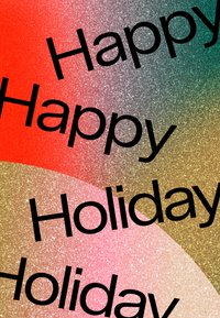 Grafika s podebljanim crnim tekstom "Sretni praznici" na pozadini s gradijentom koji se prelijeva iz crvene u zelenu i s teksturom koja se sjaji.