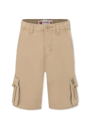 Pantaloni cargo beige realizzati in misto cotone con vestibilità rilassata, dotati di due tasche laterali e due tasche cargo con patta.