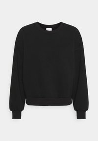 Svart sweatshirt i bomull, med rund hals, långa ärmar och ribbat avslut. Designen är enkel utan synliga grafik.