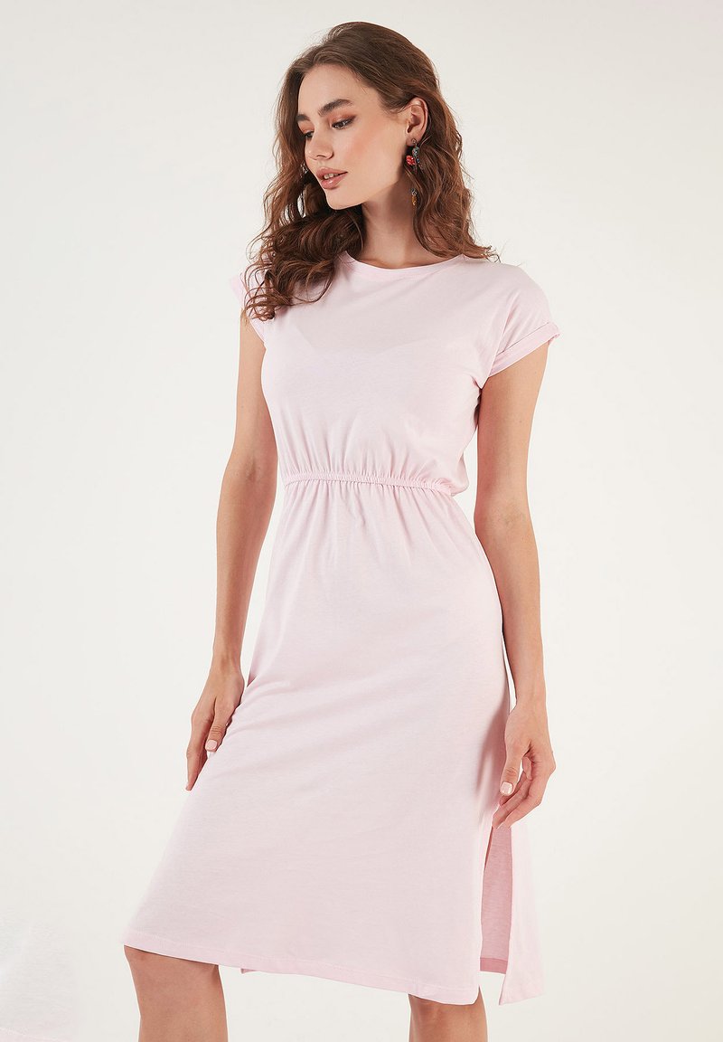 pink midi skater dress ASOS DESIGN Curve ric rac trim midi skater dress in pink