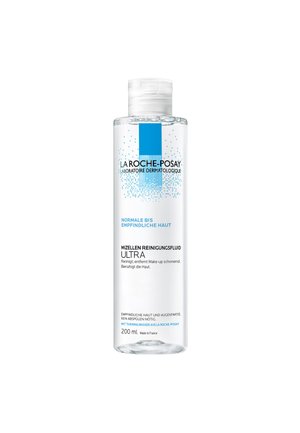 Clear bottle of micellar cleansing fluid with a white cap. Label features blue text and abstract design. Volume: 200 ml.
