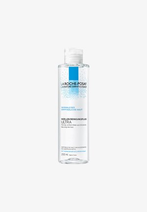 Clear bottle of micellar cleansing fluid with a white cap. Label features blue text and abstract design. Volume: 200 ml.