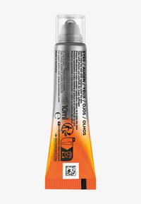 Tube en aluminium dégradé orange et argent, avec un bouchon en plastique. Contenance de 10 ml. Le texte comprend des informations sur le produit en plusieurs langues et des icônes.