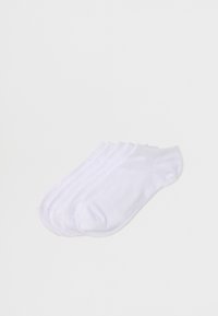 Vita ankelsockor, bomullsblandning, fyra par, sömlös design, mjuk textur, ankellängd, lämpliga för avslappnad användning. Inga synliga mönster.