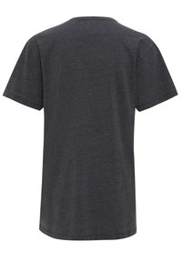 Donkergrijze t-shirt met korte mouwen, gemaakt van zachte stof, met een ronde hals en een losse pasvorm. Het heeft een eenvoudig ontwerp zonder grafische afbeeldingen.