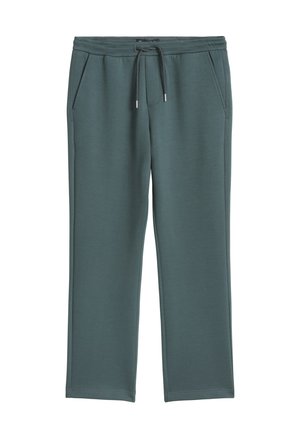 Dunkelgrüne Sweatpants mit geradem Bein, elastischem Bund, Kordelzug und Seitentaschen.