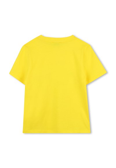 Geel T-shirt met korte mouwen en een ronde hals. Gemaakt van zachte katoen, met een eenvoudig maar strak ontwerp, zonder extra versieringen.