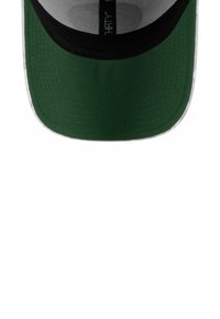 Grüne Baseballmütze mit strukturiertem Korpus, schwarzem Unterteil und flachem Schild. Verfügt über ein graues Netzfutter. Keine sichtbaren Logos oder Muster.