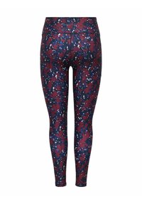 Leggings con un motivo multicolore in blu scuro, bordeaux e bianco, con vita alta e tessuto elastico e liscio.