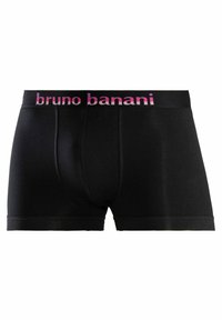 Črne bokserice z roza logotipom "bruno banani" na pasu. Narejene iz mehkega blaga, z udobnim prileganjem in ravnimi šivi.