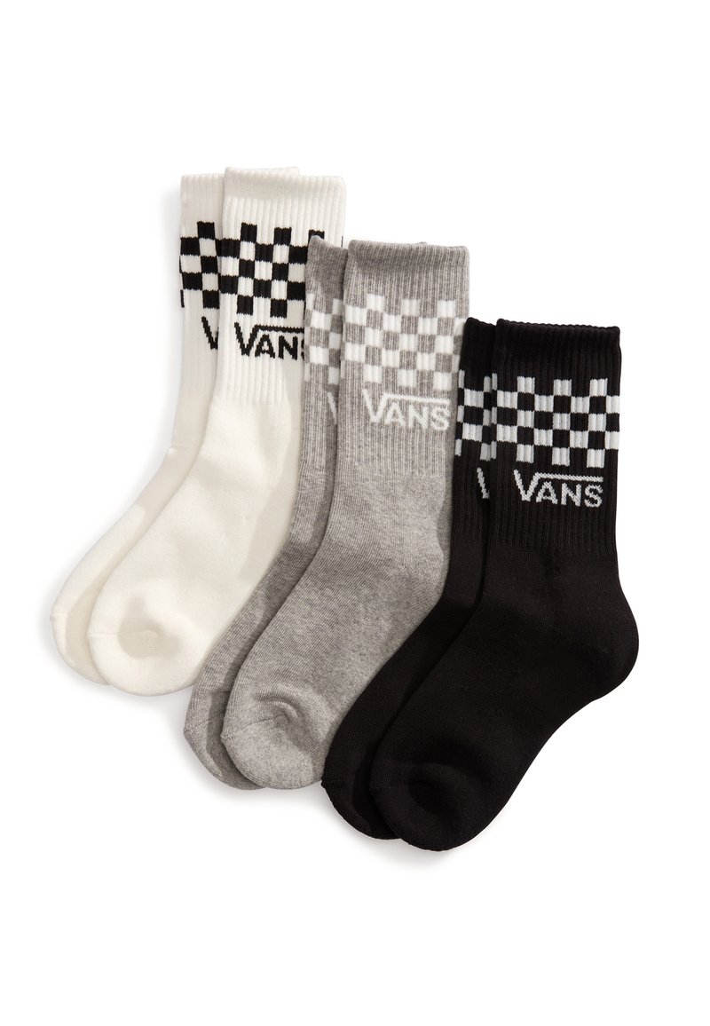 Fire par Vans strømper i hvid, lysegrå, mørkegrå og sort med et ternet mønster og logo øverst. Materiale i bomuldsblanding.
